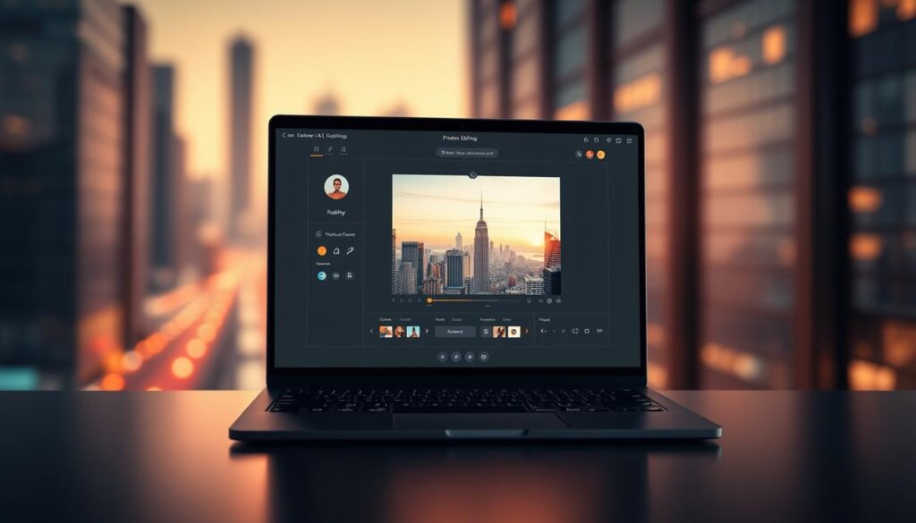 A sleek and modern desktop application interface, showcasing the intuitive "Nudify AI Photo Editing" tool. The foreground features a visually appealing image editing window with a clean, minimalist design. The middle ground displays a selection of editing tools, sliders, and buttons, inviting the user to explore the software's capabilities. The background depicts a soft, blurred cityscape, creating a professional and high-tech ambiance. Warm, directional lighting illuminates the scene, highlighting the tool's features and creating depth and dimension. The overall composition conveys the efficiency, precision, and user-friendliness of the "Nudify AI Photo Editing" application.