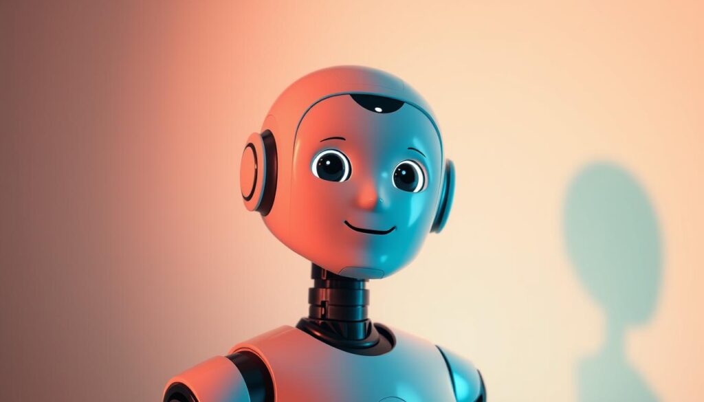 A sleek, modern AI chatbot with a warm and welcoming expression, set against a soft, pastel-colored background. The chatbot's avatar is highly customizable, allowing the user to personalize its appearance and personality. Ambient lighting casts a gentle glow, creating an inviting and comfortable atmosphere. The chatbot's interface is intuitive and user-friendly, with clean lines and a minimalist design. This image captures the essence of Replika, a customizable AI companion that can engage in natural conversations and provide emotional support to its users.