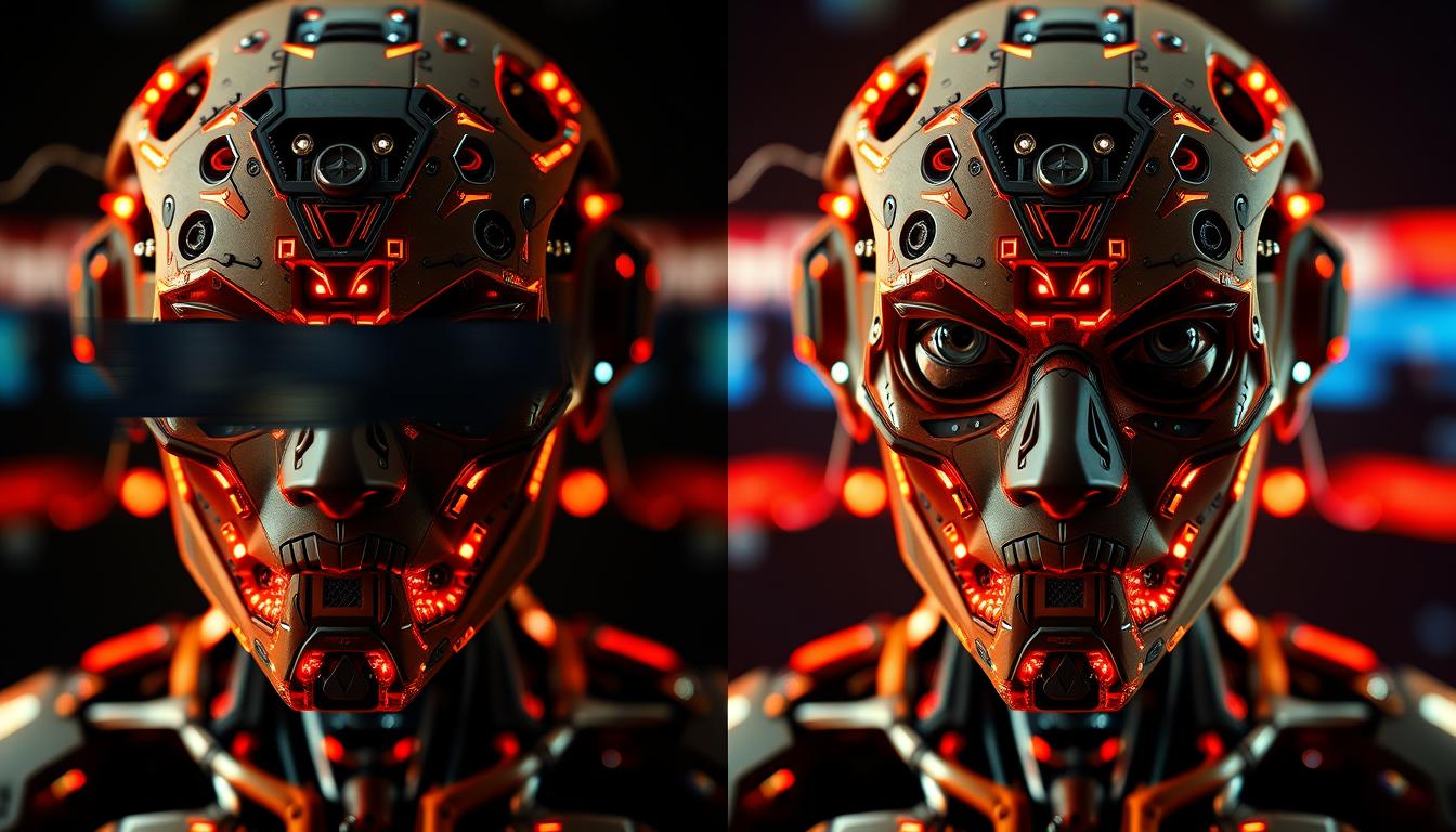 Comparison between censored and uncensored AI image generation showing the difference in creative freedom with the best uncensored AI image generator