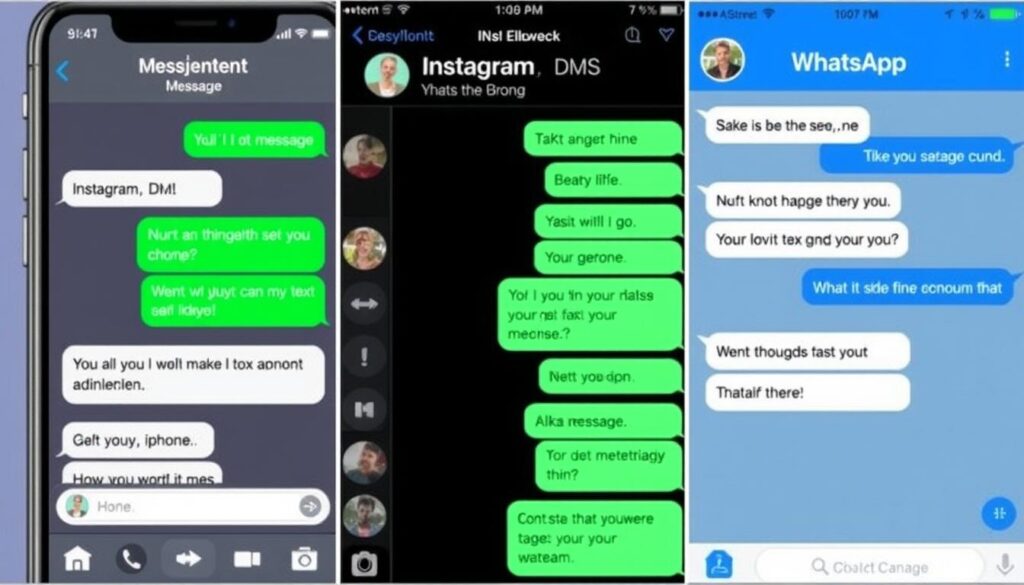 Comparison of the top 3 fake text message generators showing their interfaces and sample outputs