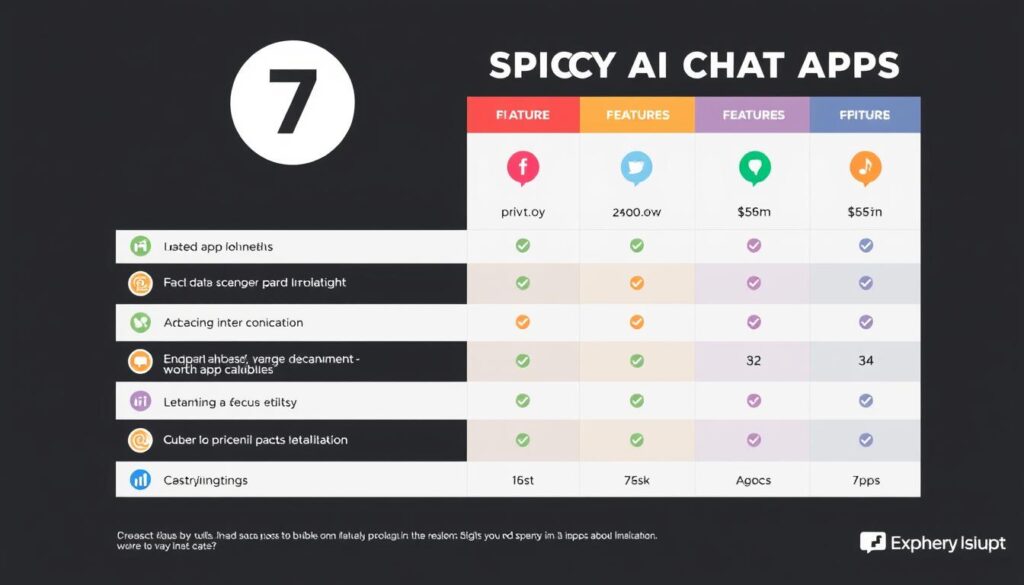Comparison of various Spicy AI Chat Apps showing privacy and feature ratings