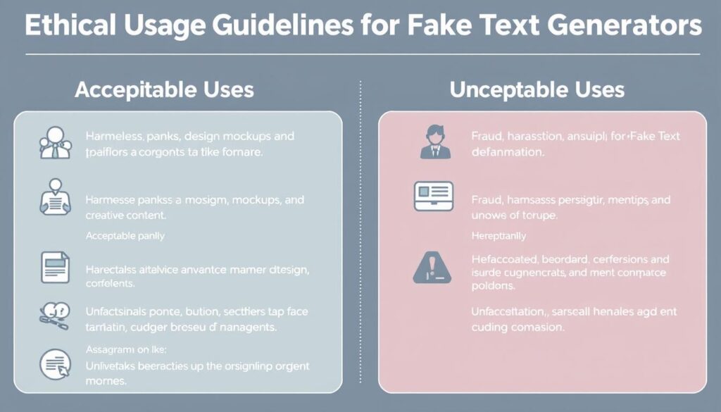 Ethical usage guidelines for fake text message generators showing do's and don'ts