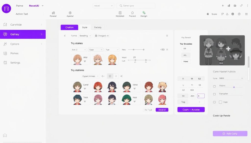 NovelAI interface showing anime character generation with style options