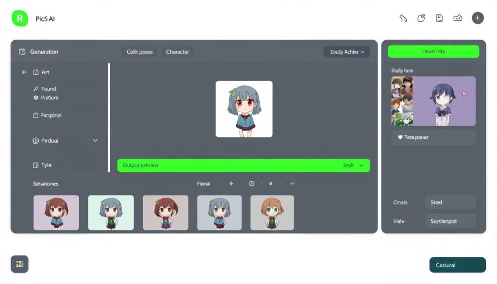 PicSo AI art generator interface with anime style options