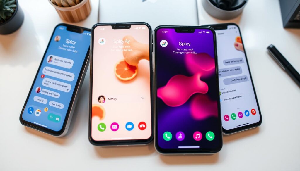 Various Spicy AI Chat Apps displayed on mobile devices