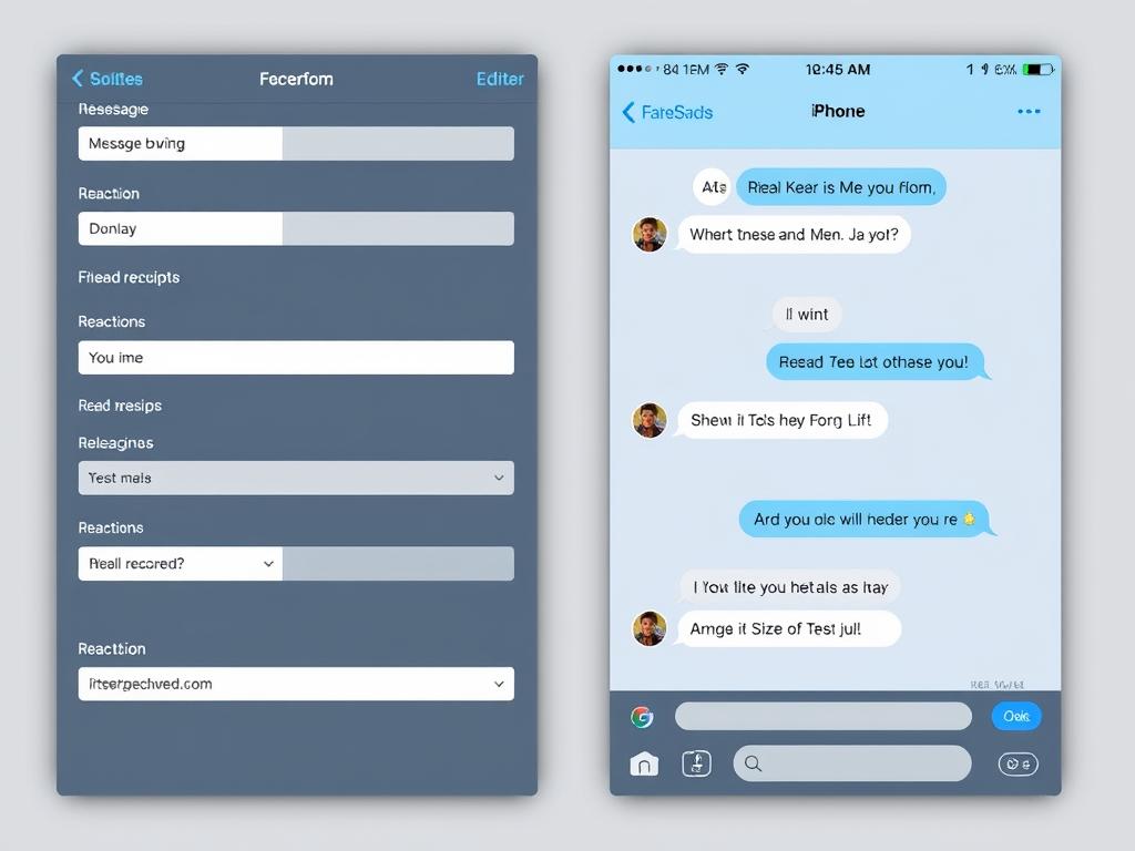 iFakeSMS interface showing iPhone message customization options